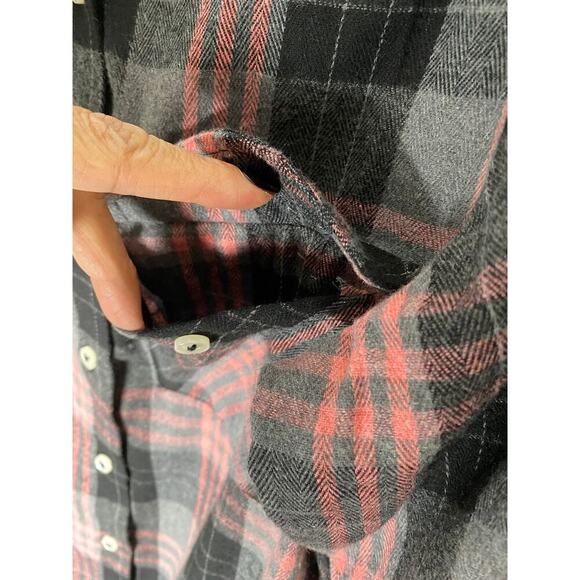 Design In Italy Luxury Women's Plaid Flannel Pink Gray Button Up Roll Tab Sleeve - Picture 8 of 12